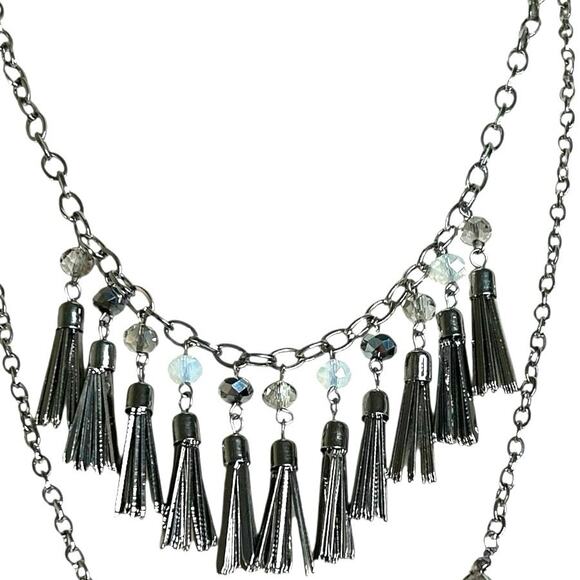 The Limited Silver Tones Convertible Two Necklaces Beaded Fringe 2 in 1 - Picture 4 of 4